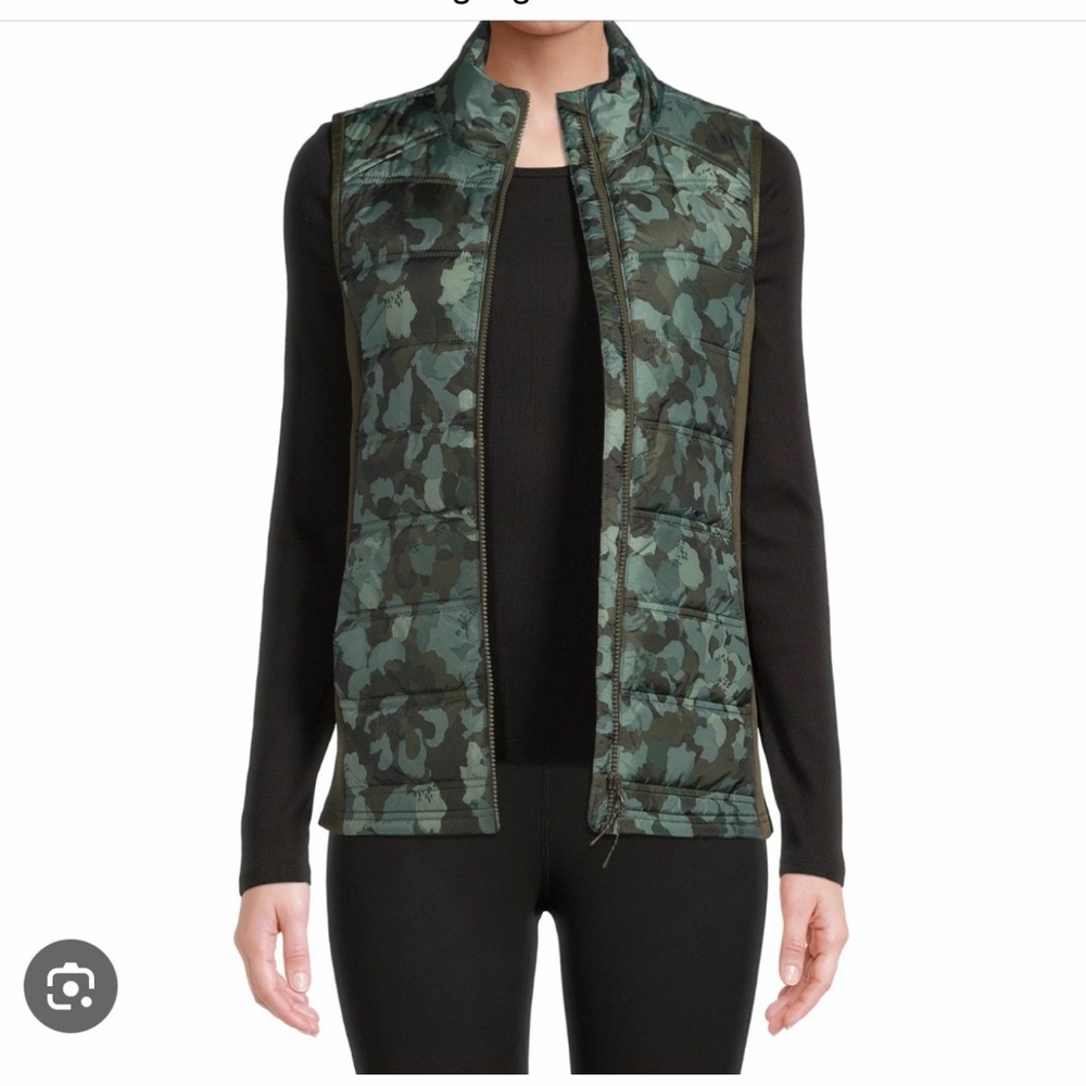 Avia Green Floral Print Puffer Vest